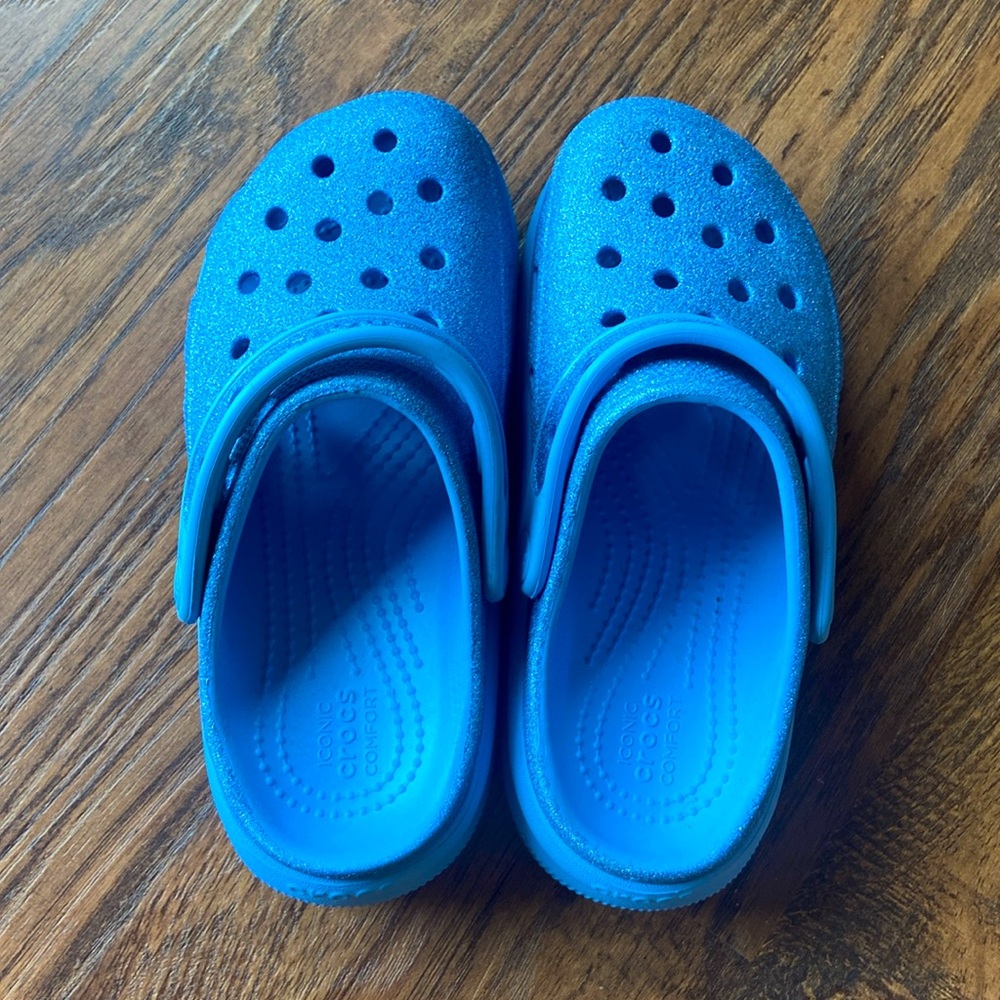 COPY - Sparkly blue platform Crocs.